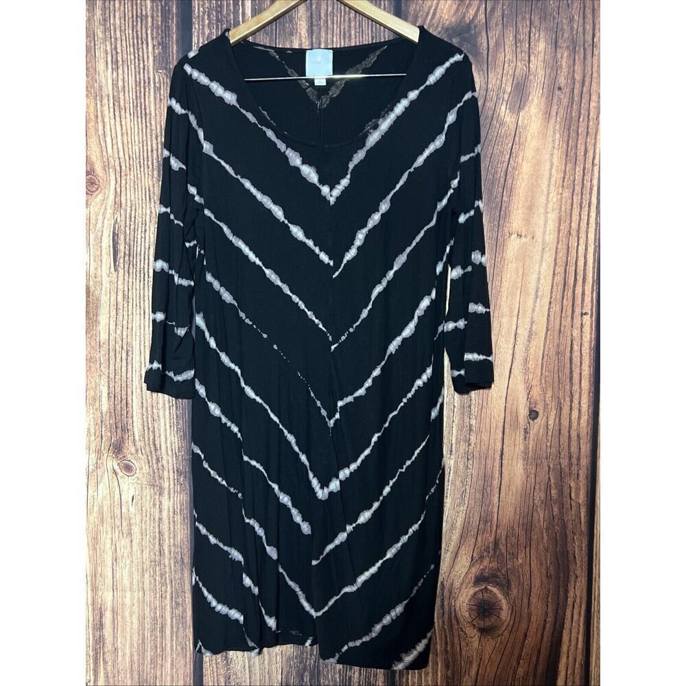 Sunday Anthropologie Dress Sz XL Black Round Neck Midi Stretchy